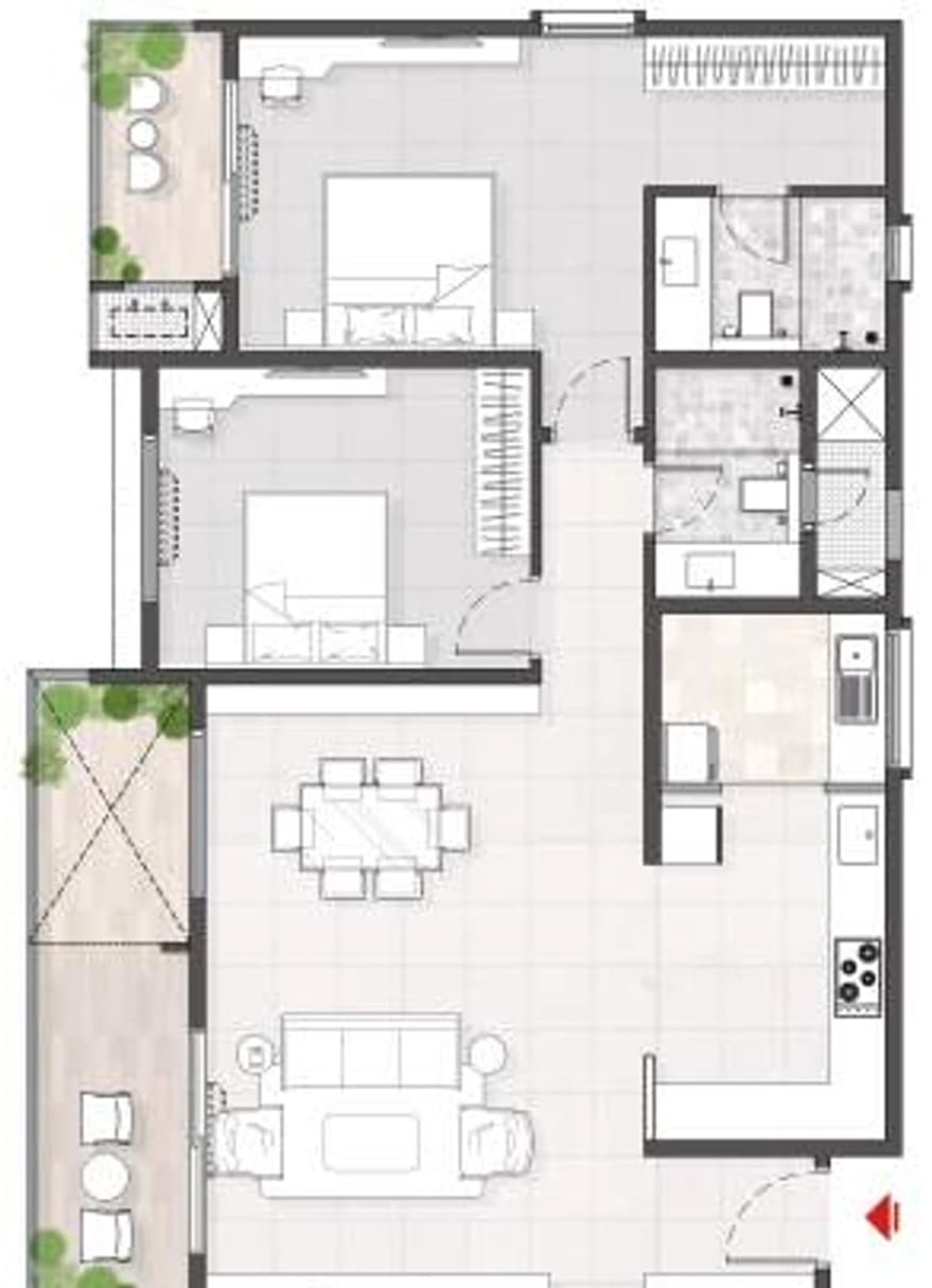 Floor plan, 3BHK A1
