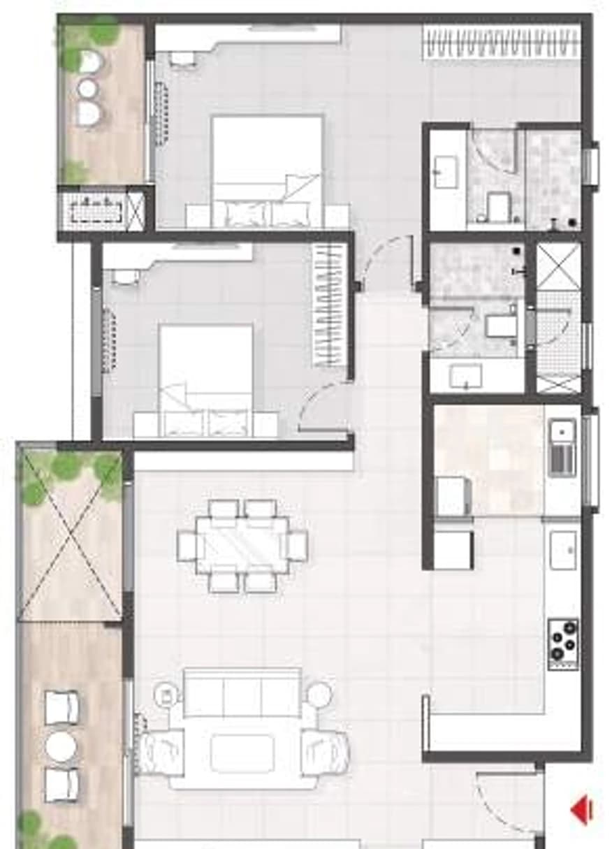 Floor plan, 3BHK C1