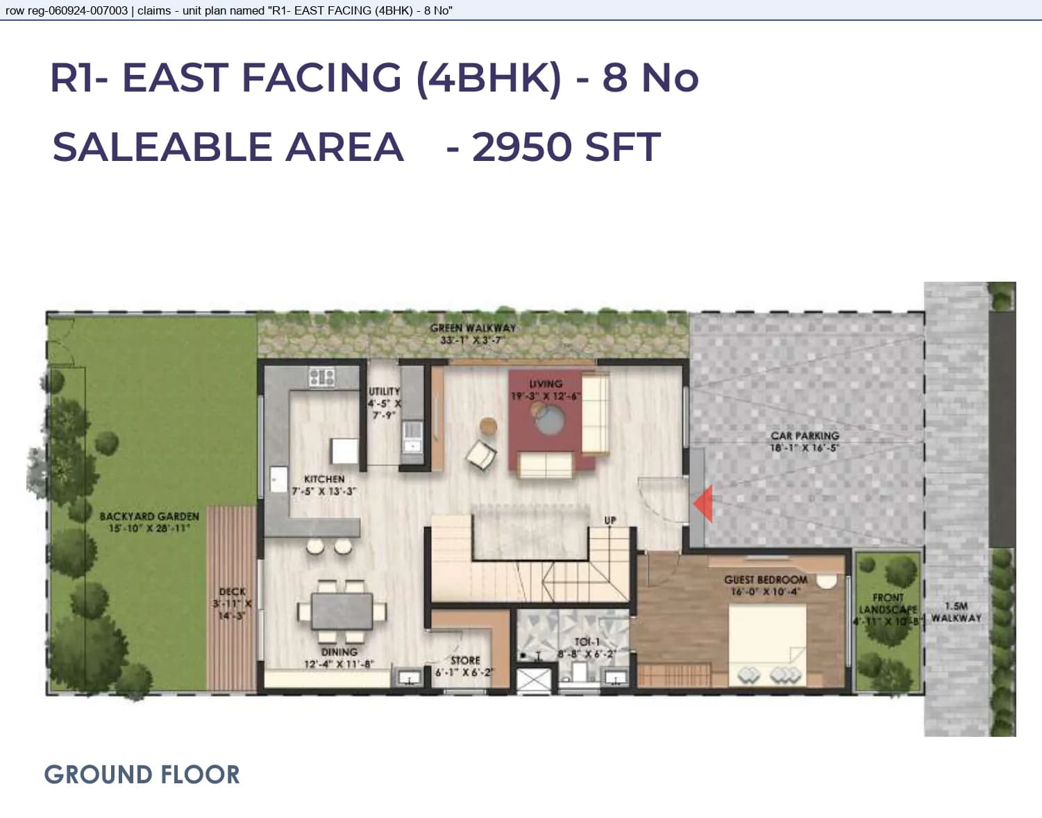 Floor plan, R1- EAST FACING 4 BHK - 8 No