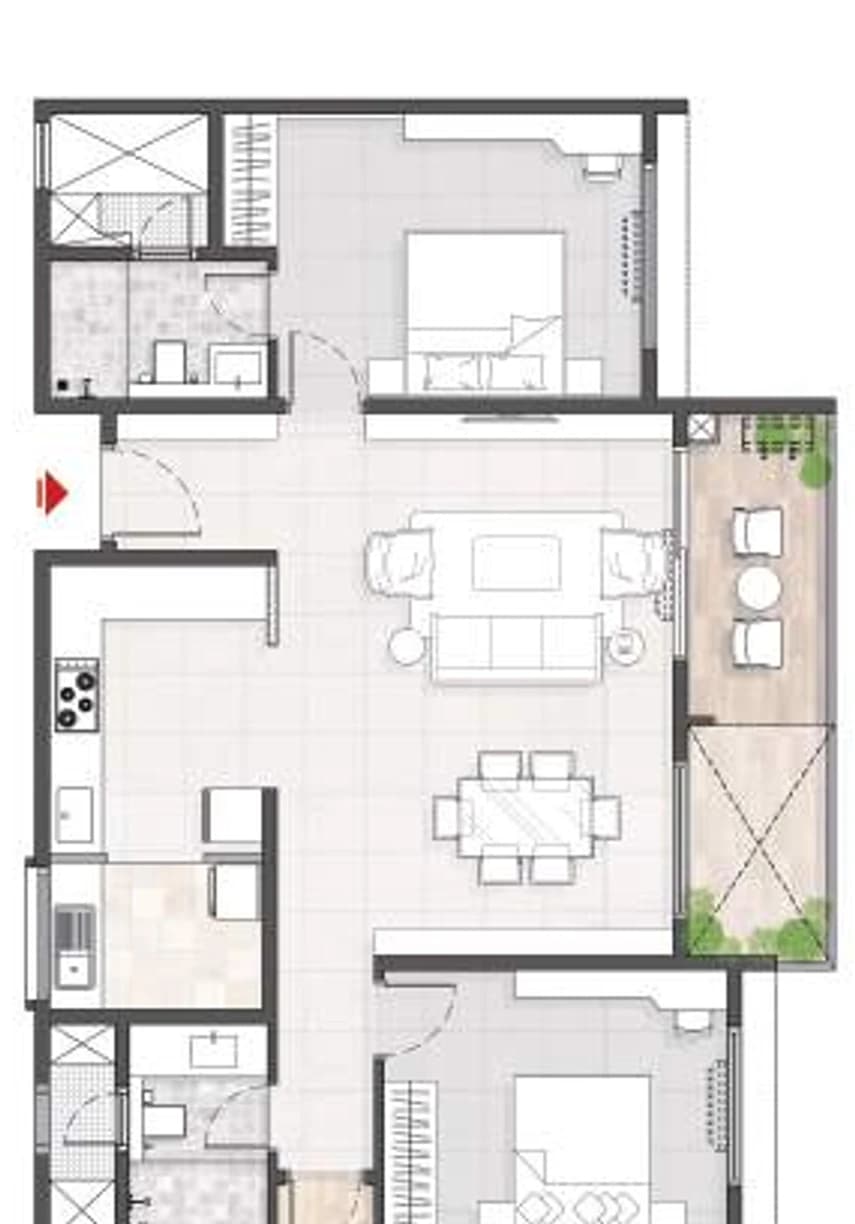 Floor plan, 3BHK H1