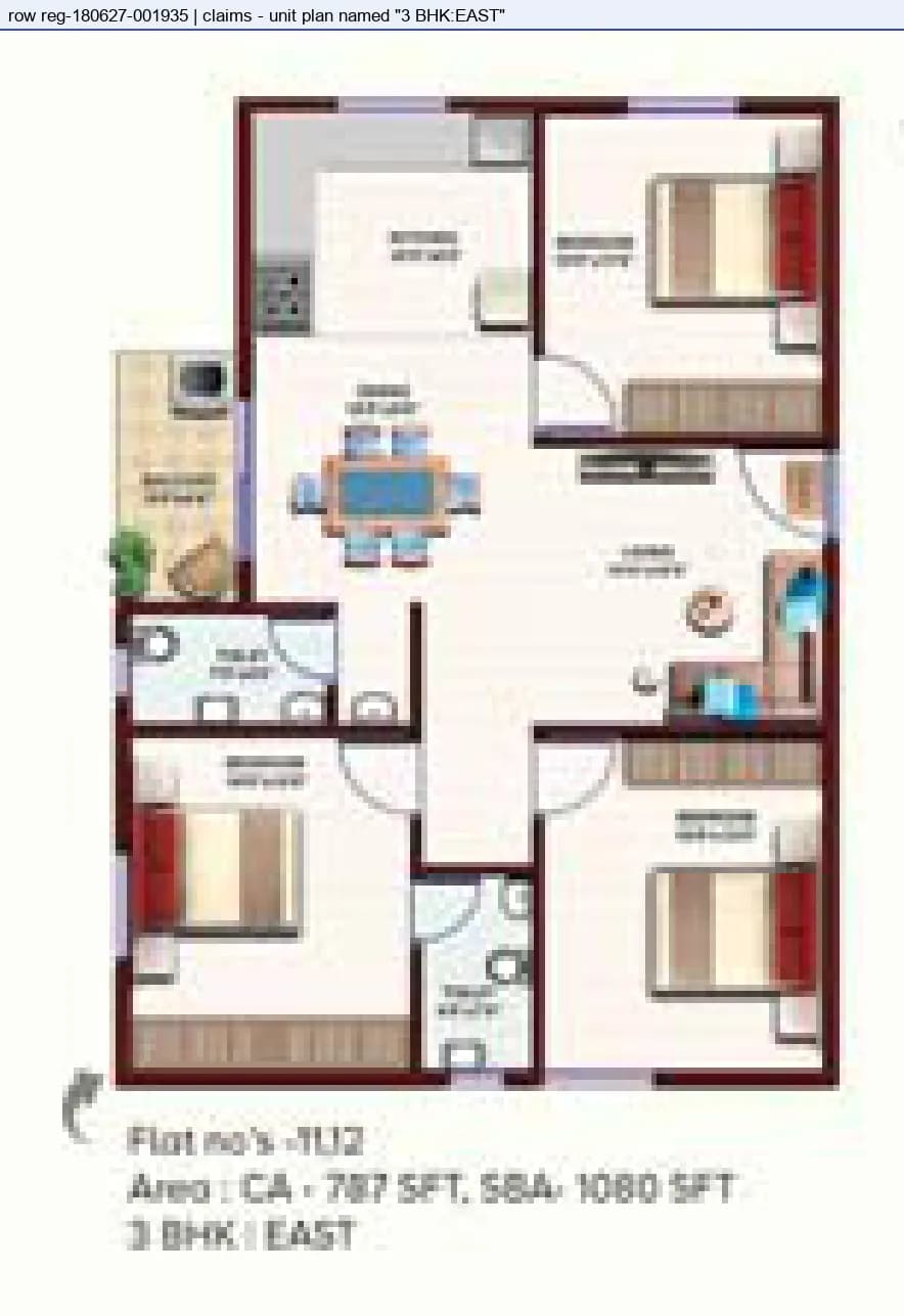 Floor plan, 3 BHK · East