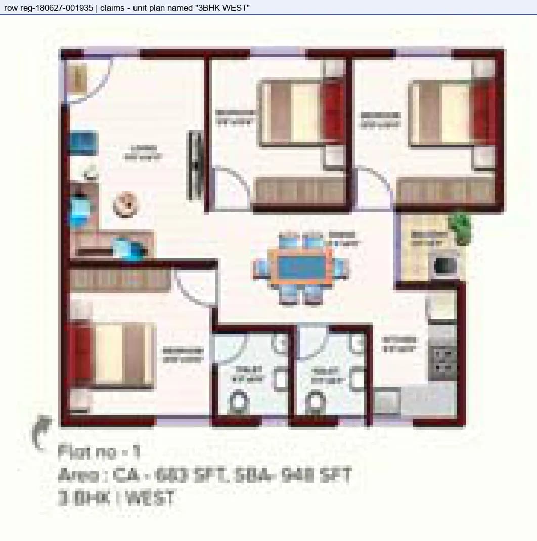 Floor plan, 3 BHK · West