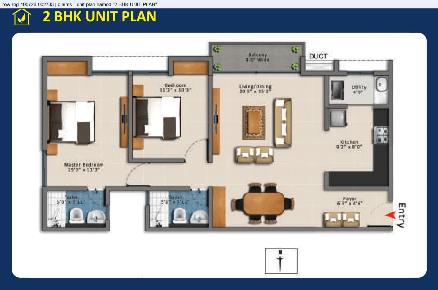 Floor plan, 2 BHK