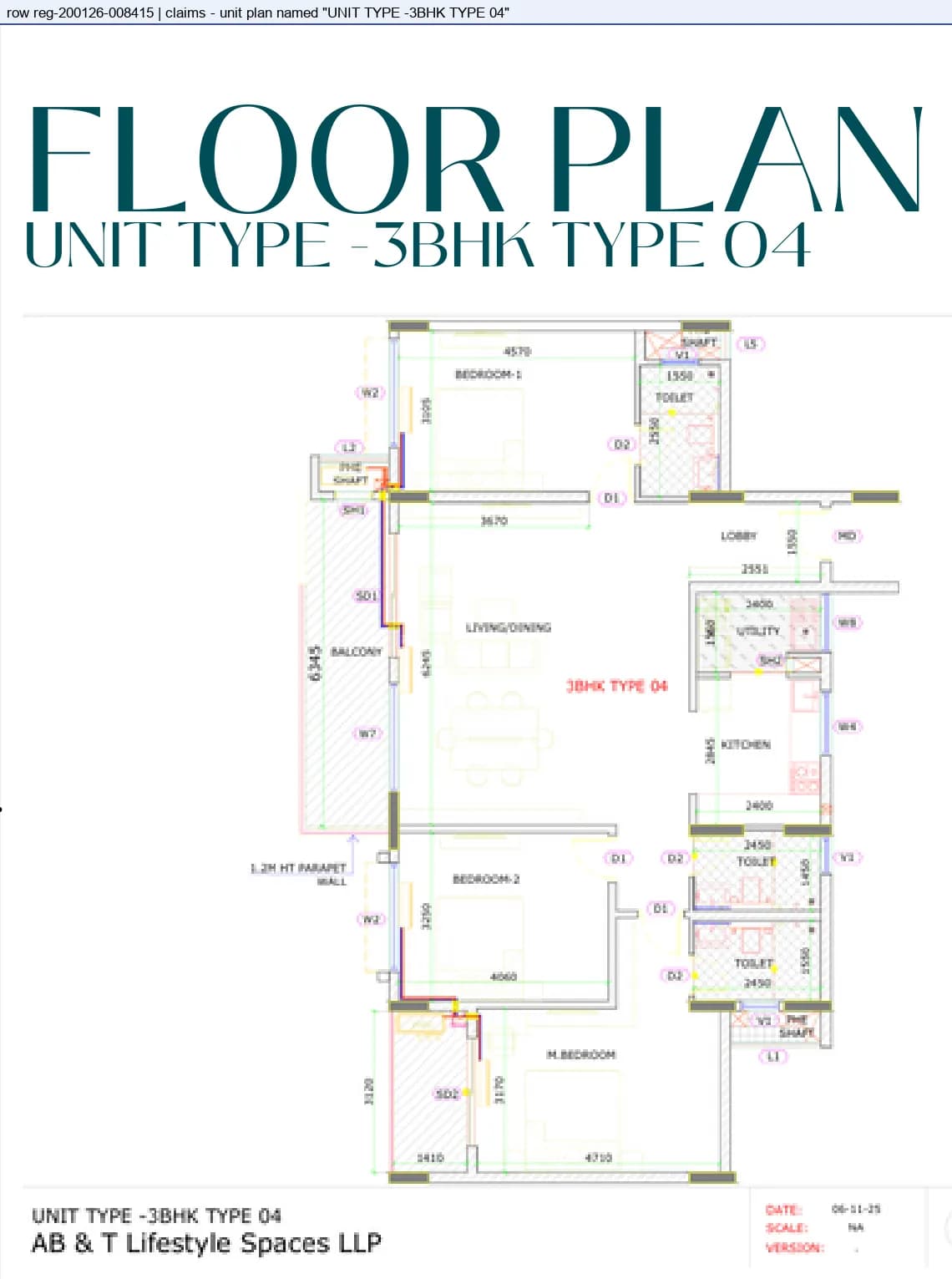 Floor plan, 3 BHK Type 04