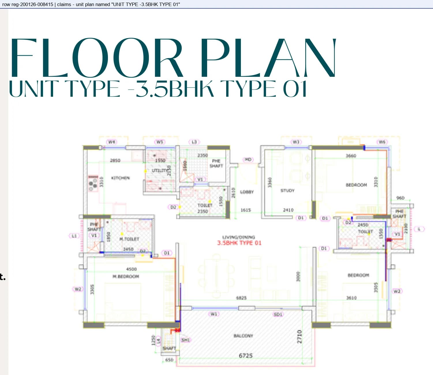 Floor plan, 3.5 BHK Type 01