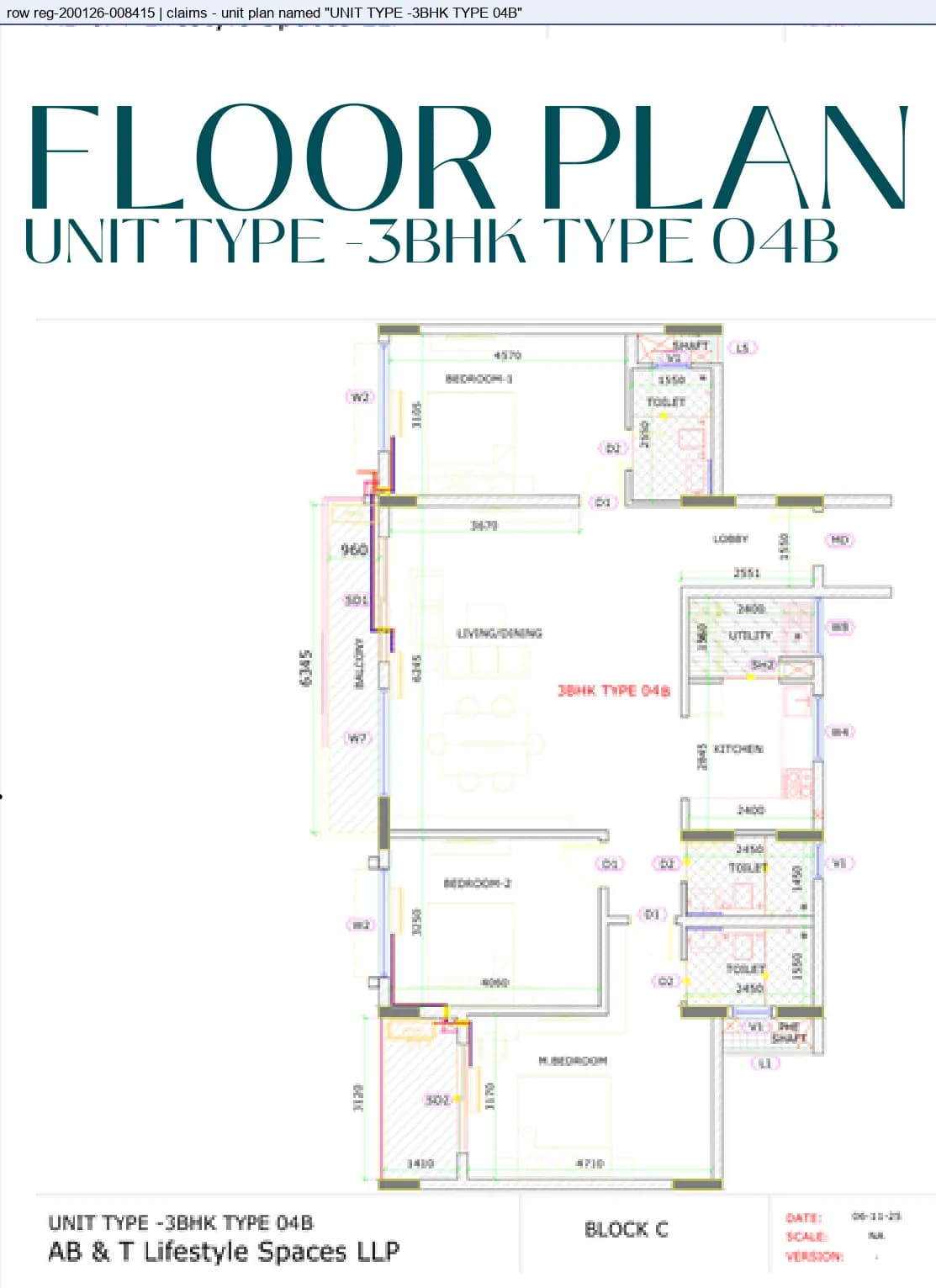 Floor plan, 3 BHK Type 04B