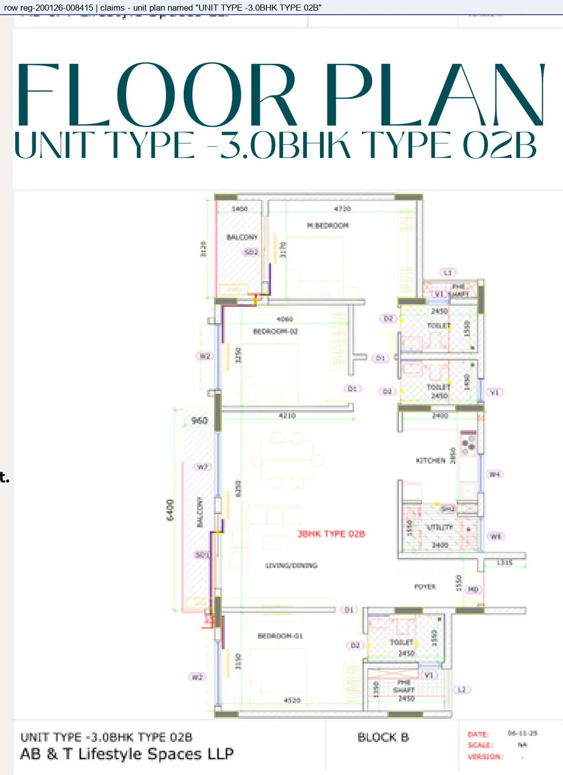 Floor plan, 3 BHK Type 02B