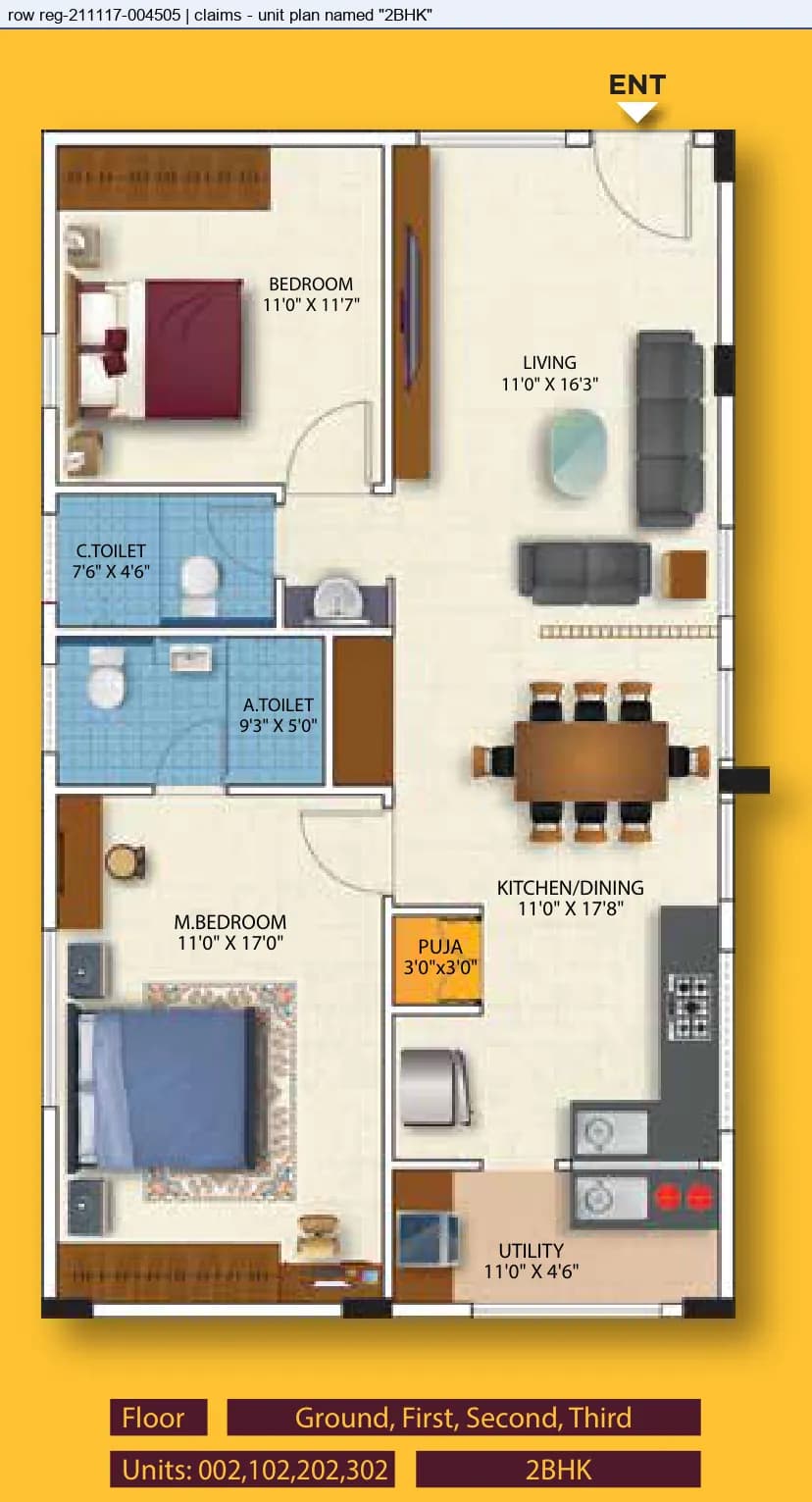 Floor plan, 2 BHK